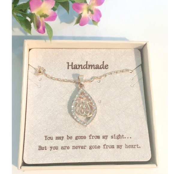 Handmade Jewelry - Handmade Rhinestone Gold-Tone Pendant Necklace Memory "You are Never Gon…